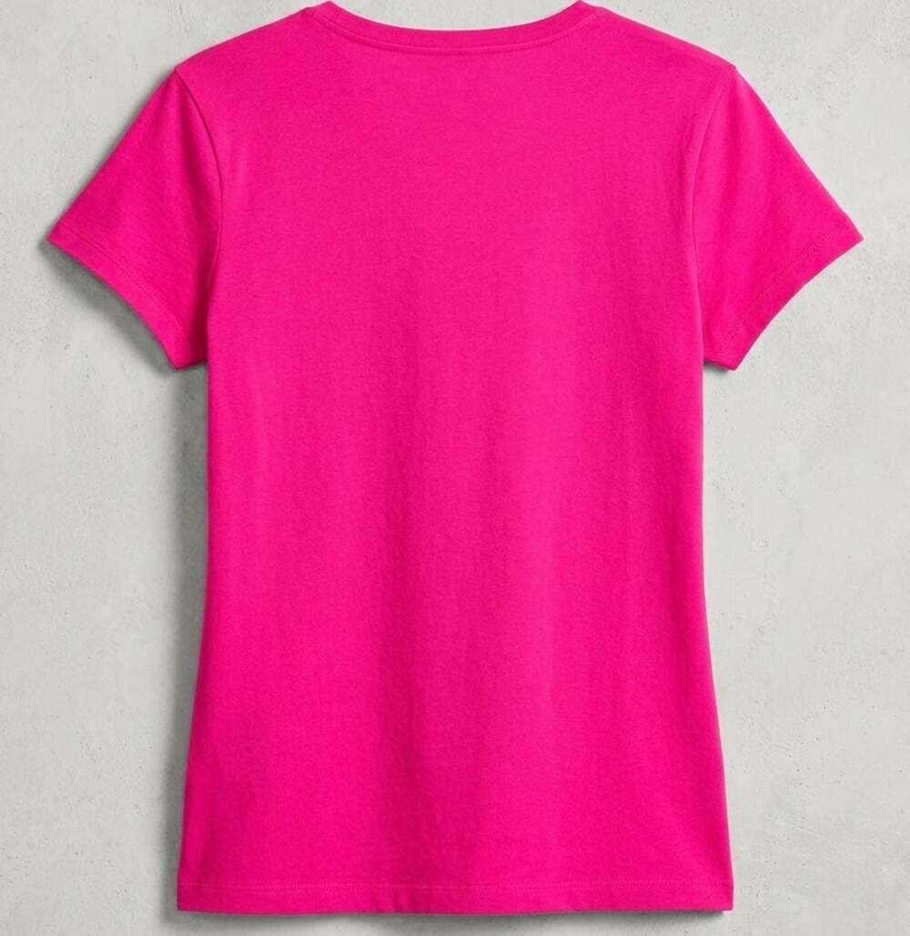 Ralph Lauren V-Neck Short Sleeve Tee in Hot Pink with Navy Pony - Picture 6 of 8